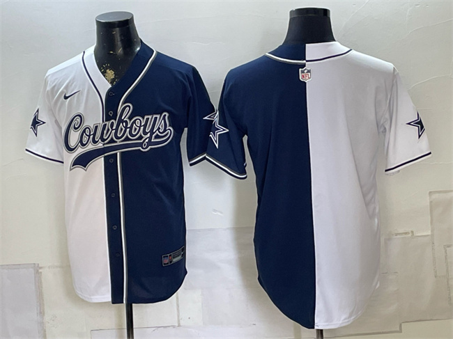 Men's Dallas Cowboys Blank White Navy Split Stitched Jersey